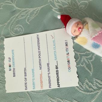 Baby Elves, red bunting, soother
